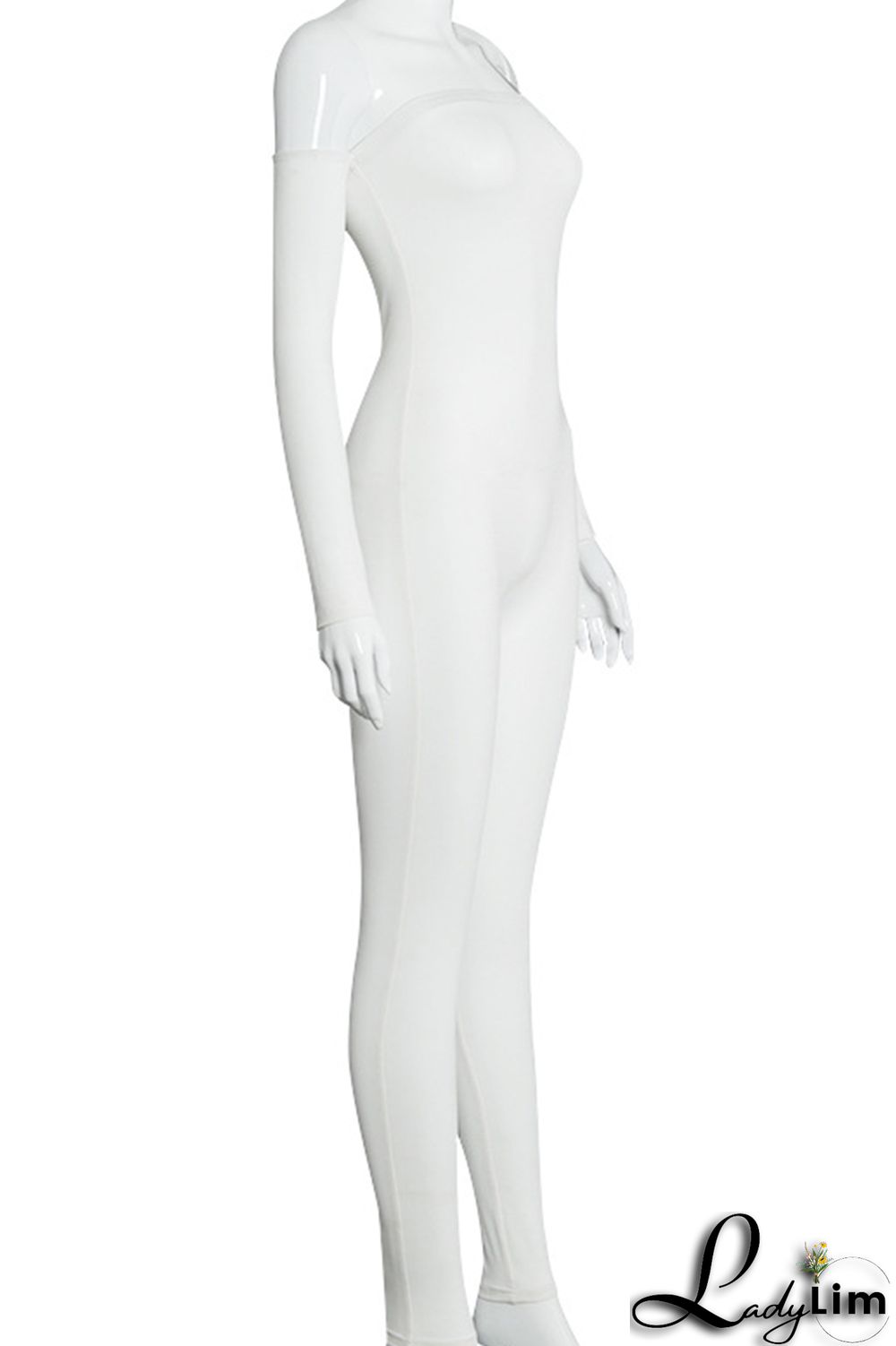 Grey Sexy Solid Split Joint Off the Shoulder Skinny Jumpsuits