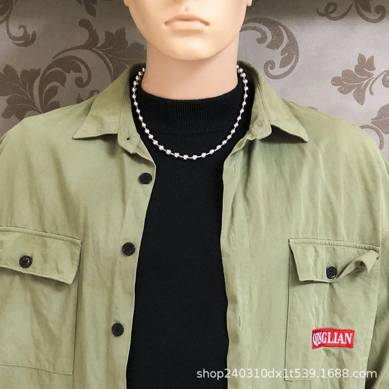 Trendy Personality Round Bead Titanium Steel Necklace Harajuku Couple Steel Bead Short Clavicle Chain Men's Necklace