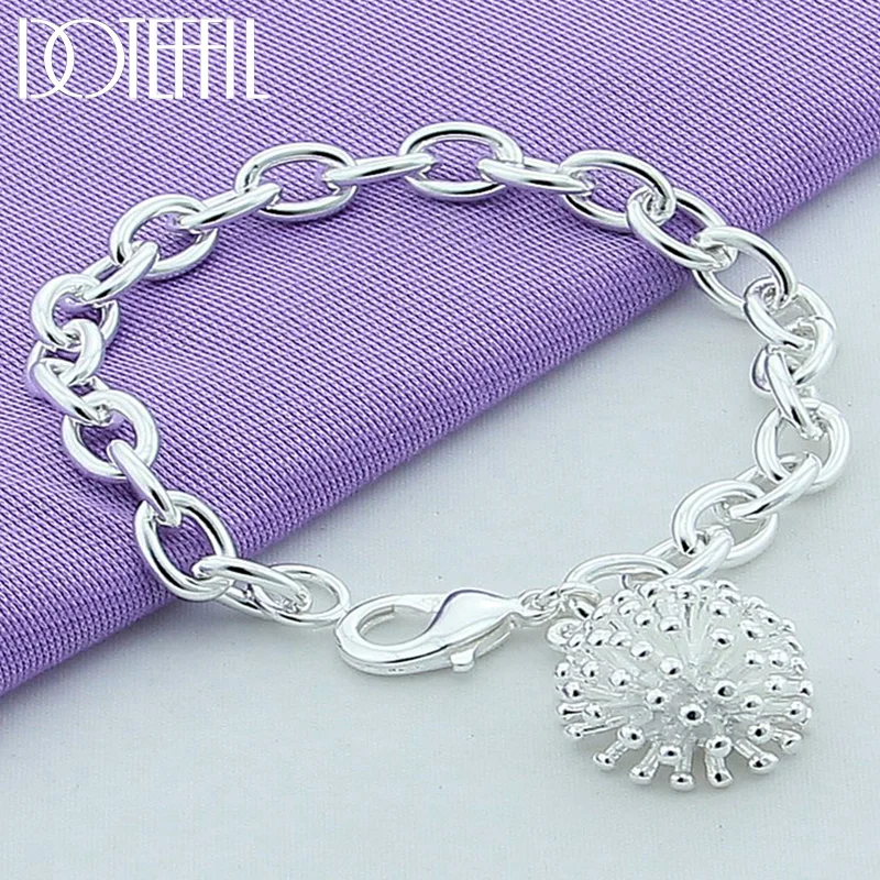 DOTEFFIL 925 Sterling Silver Firework Coral Pendant Bracelet For Woman Jewelry