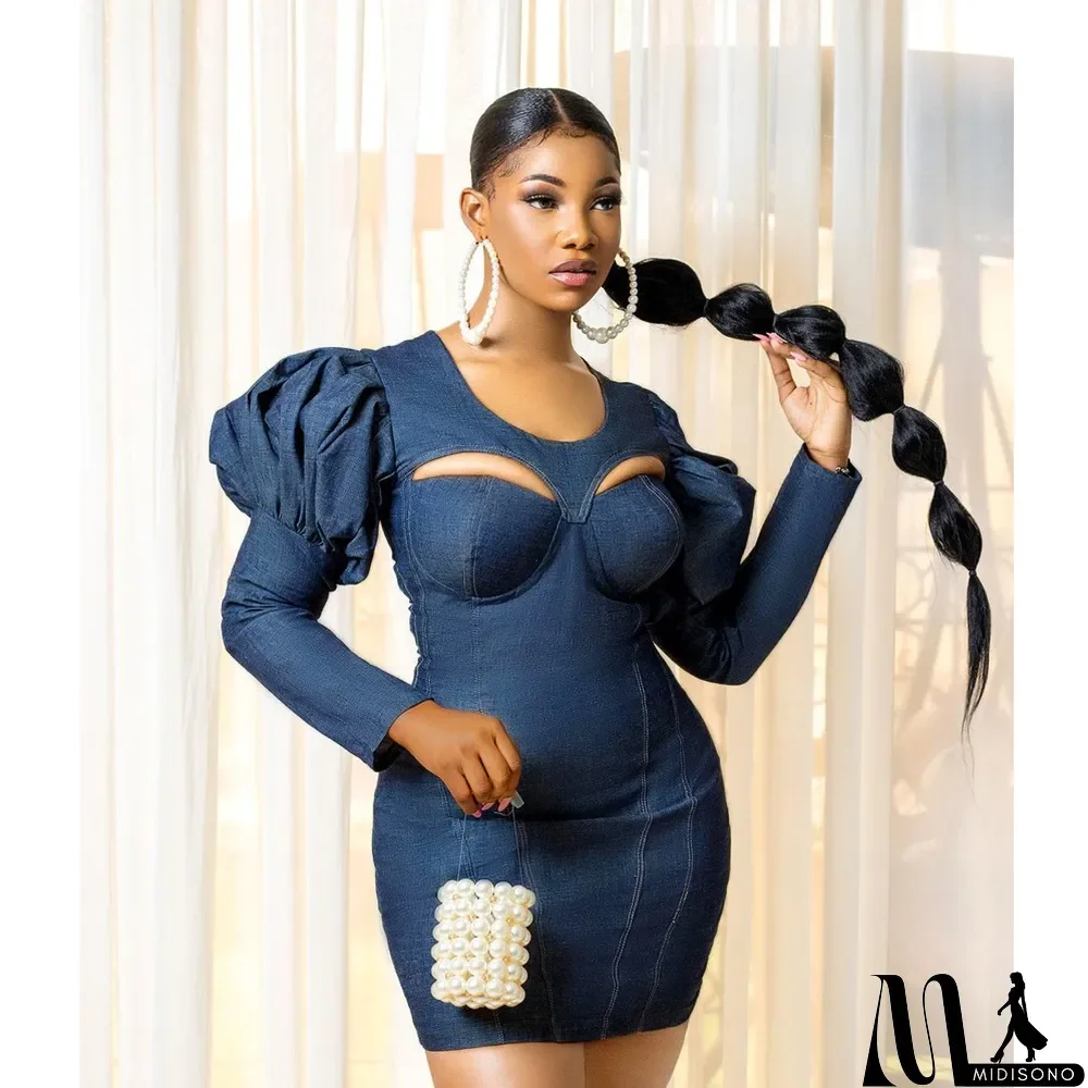 MidiSono - Sexy Puff Sleeve Slim Mini Dress