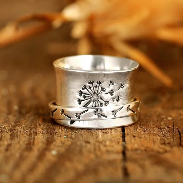 🔥 Last Day Promotion 75% OFF 🔥Dandelion Flower Spinner Silver Ring