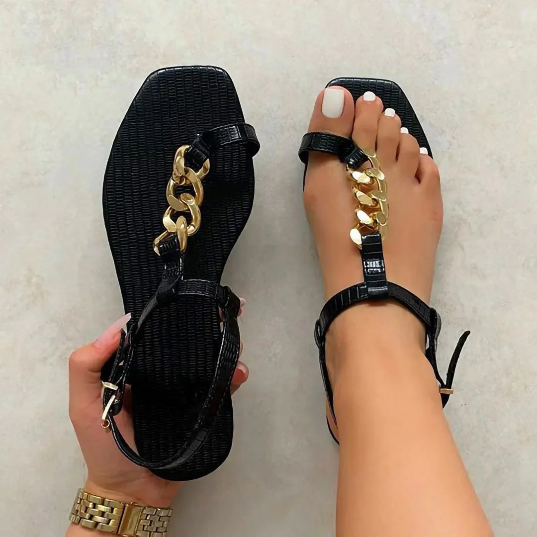 Letclo™ 2021 Summer New Style Fashion Texture Chain Flat Outdoor Flip Flop Sandals letclo Letclo