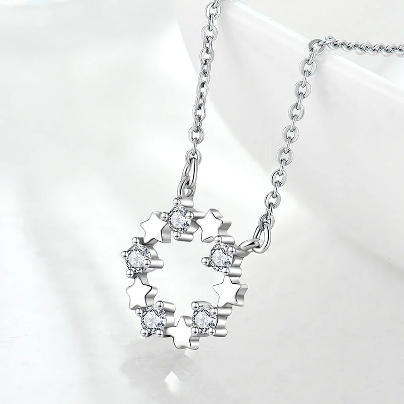 Mewaii® Star Shape White Zircon Earring & Necklace Pendant Silver Jewelry S925 Sterling Silver Clavicle Necklace