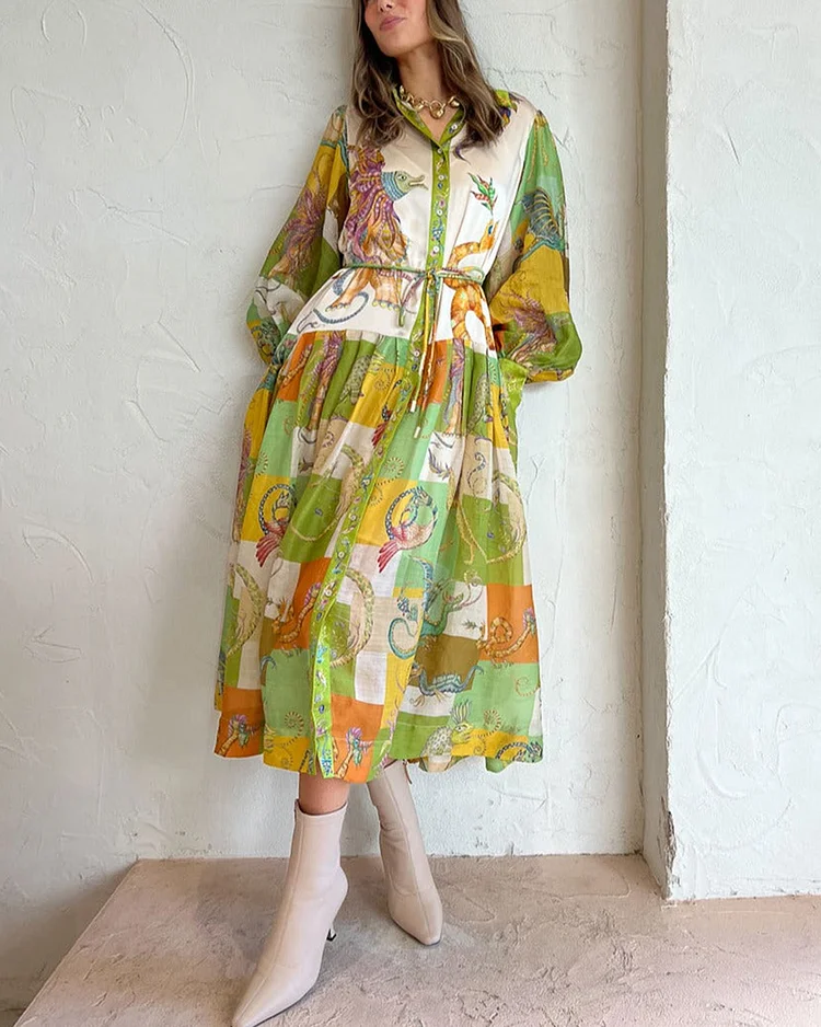 Romantic Floral Multicolor Shirt Dress