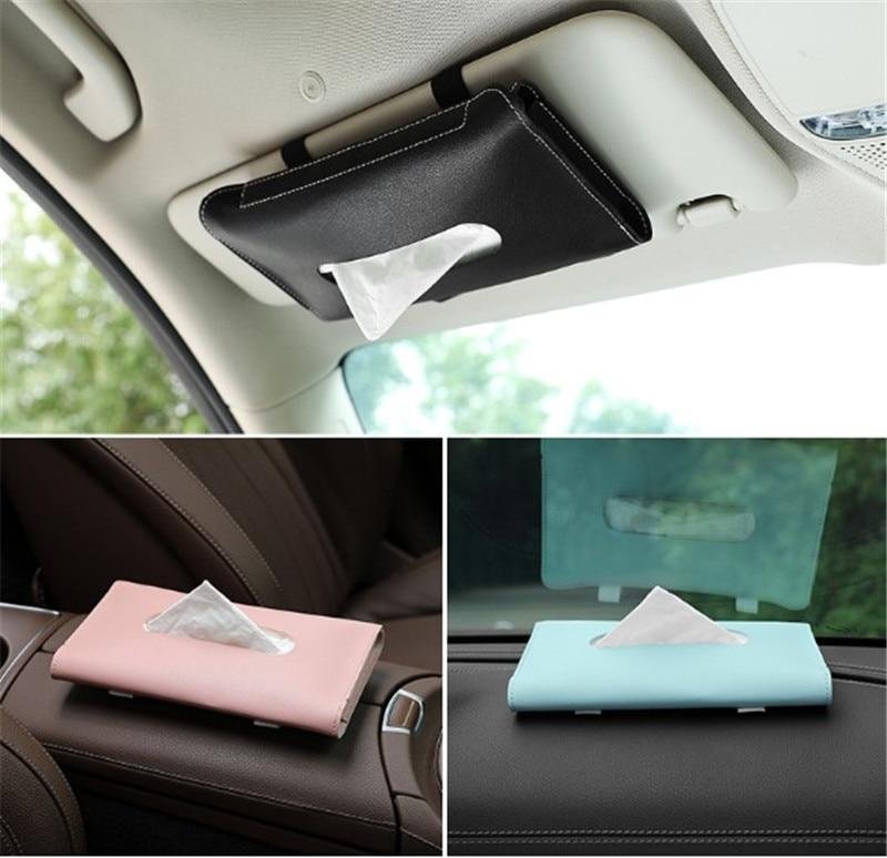 Car Interior Storage Decoration Car Sun Visor Leather Tissue Box Tissue Box