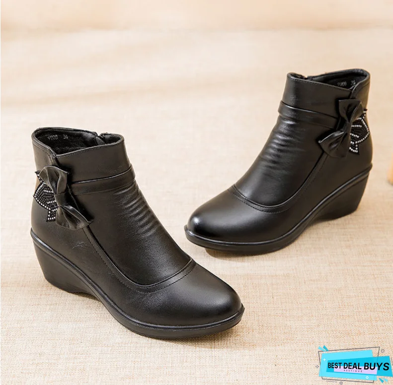 Women Butterfly-Knot Shoes Winter Boots Short Plush Fashion Zip Ankle Boots