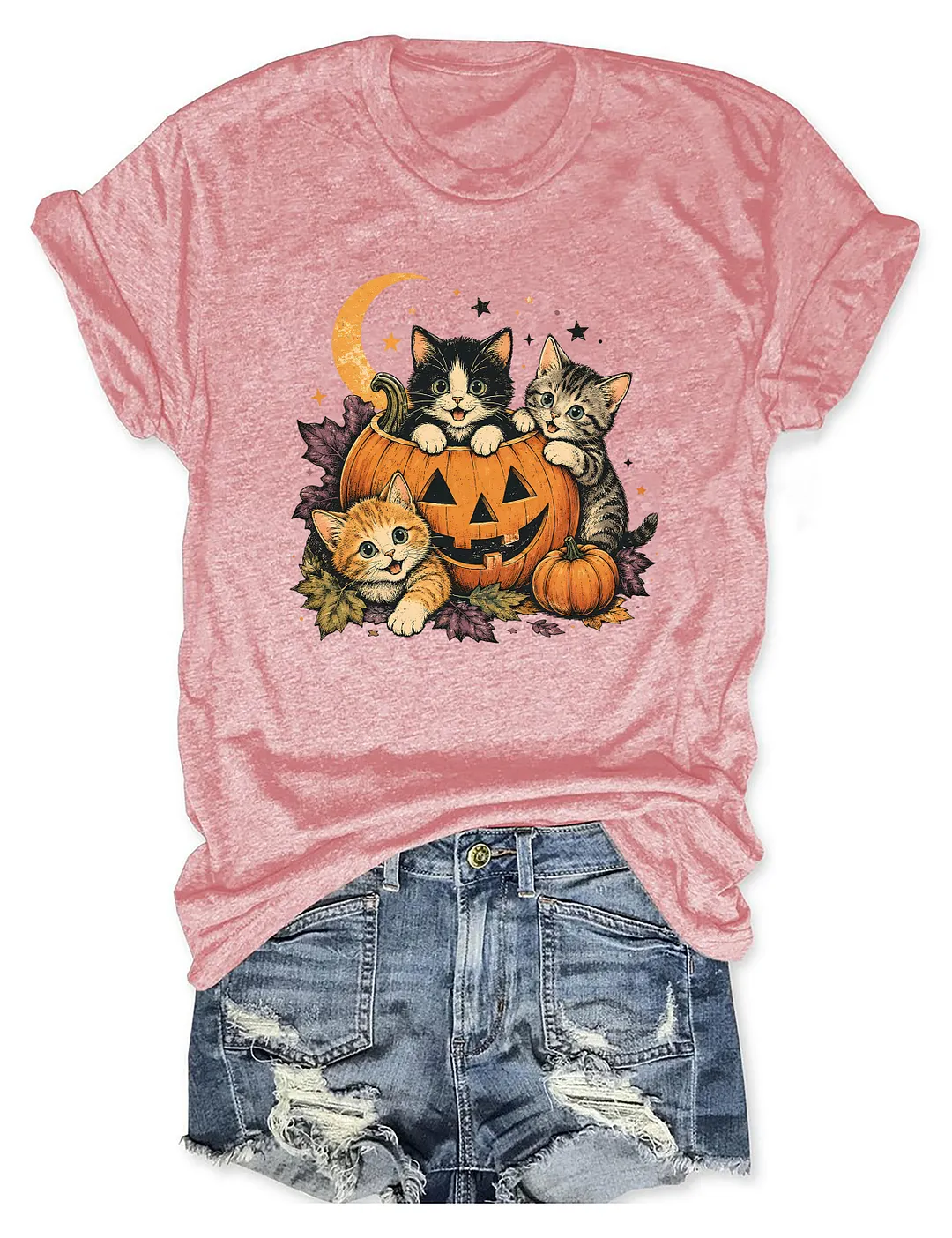 Cute Halloween Pumpkin Kitten Cat T-shirt