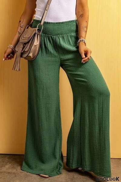 Smocked Waist Texture Wide Leg Pants