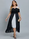 Women's Plus Size Curve Party Dress Color Block V Neck Mesh Half Sleeve Fall Spring Elegant Midi Dress Party Date Dress / Black Dress