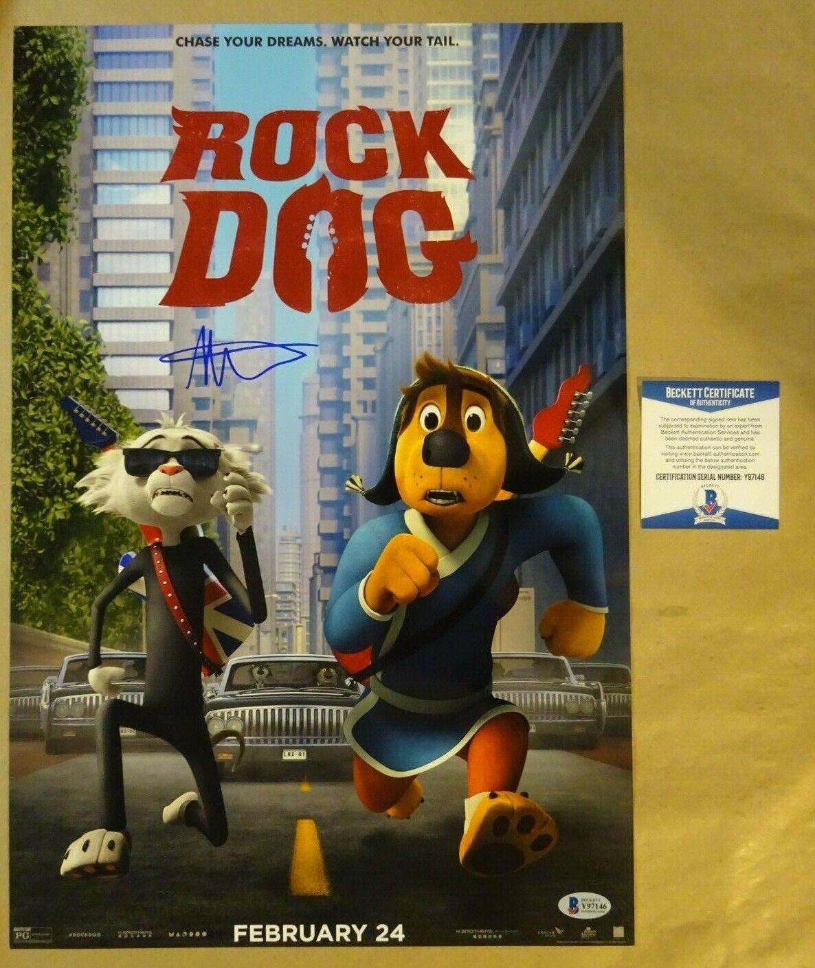 Signed MAE WHITMAN Autographed ROCK DOG 12x18