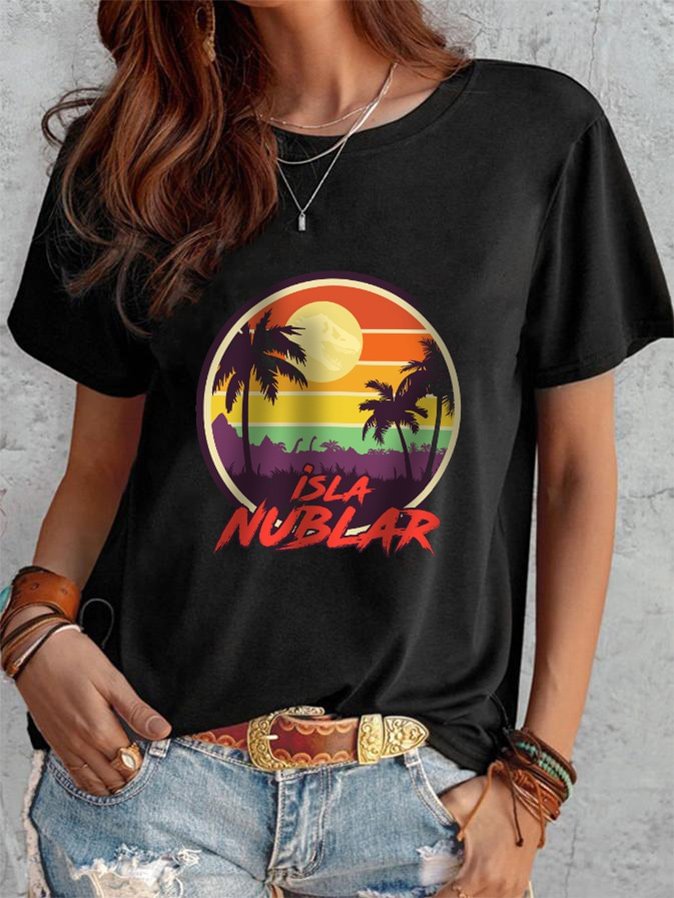 Casual Isla Nublar Dinosaur Print T-Shirt