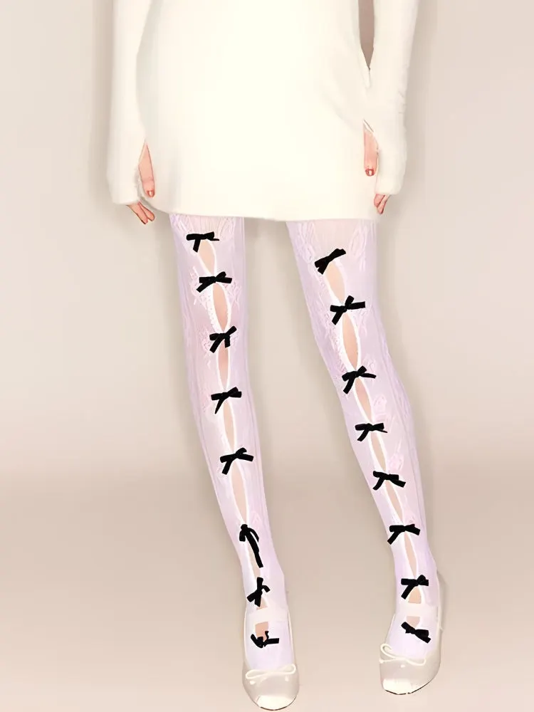 Brownm Bow Fishnet Tights