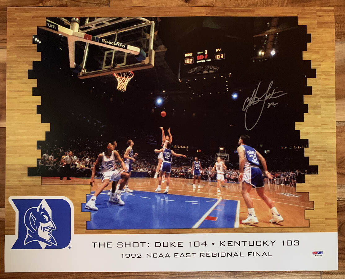 Christian Laettner SIGNED 16x20 Photo Poster painting Shot Duke Blue Devils PSA/DNA AUTOGRAPHED