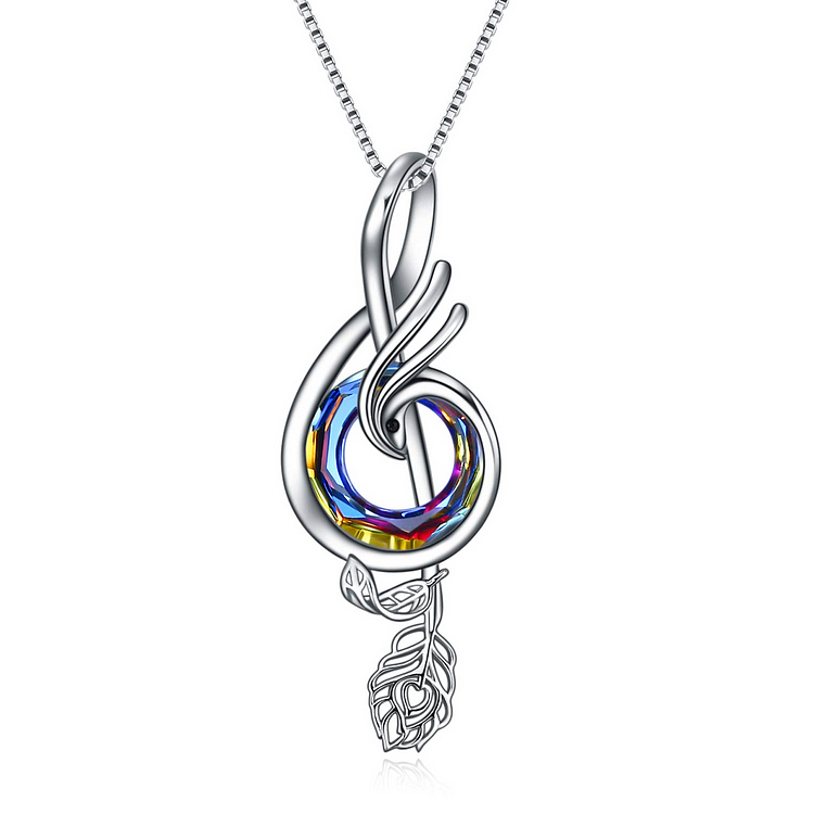 S925 Family is Like Music Musical Notes Crystal Necklace