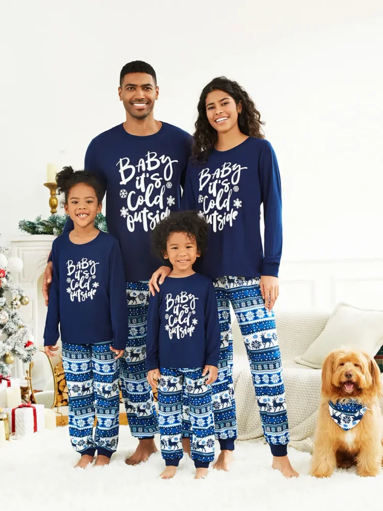 Mosaic Family Matching Letter Top Reindeer Pants Christmas Pajamas Sets