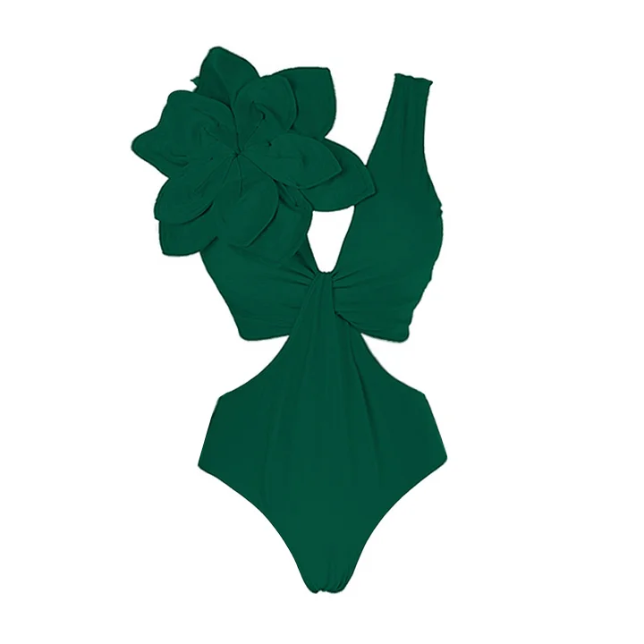 3D Flower Cut out  One Piece Swimsuit and Sarong