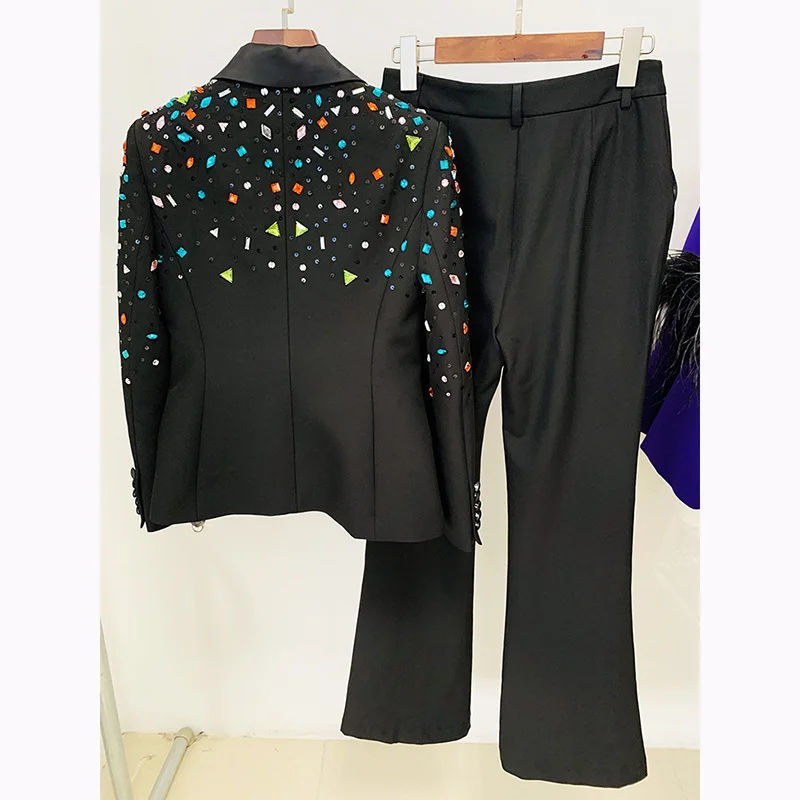 Nigikala Nigikala Fashion New Heavy Industry Nails Color Diamond Repair Suit Jacket Micro-Thorn Trousers Set Two