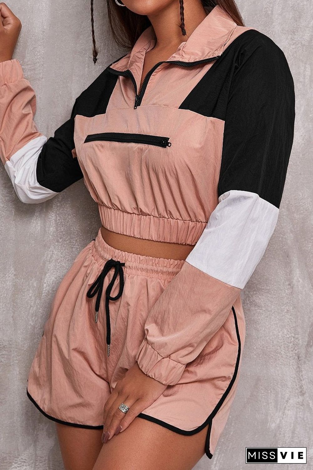 Color Block Long Sleeve Zip-up Suit Sets