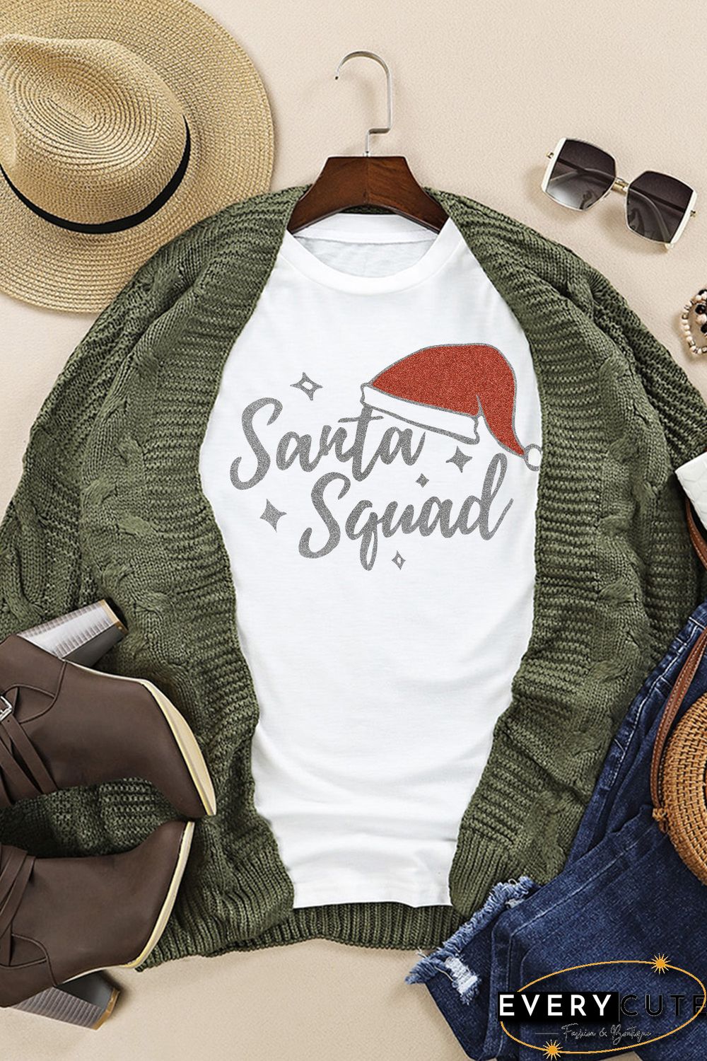 White Santa Squad Graphic Print Short Sleeve T Shirt