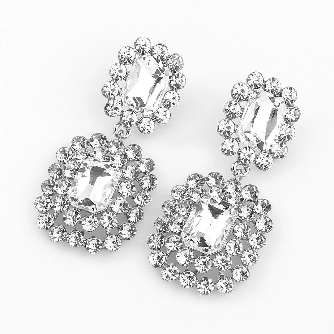 Dvacaman New Designs Crystal Square Drop Earrings for Women 2019 Fashion Rhinestone Statement Earrings Dangle Wedding Jewelry