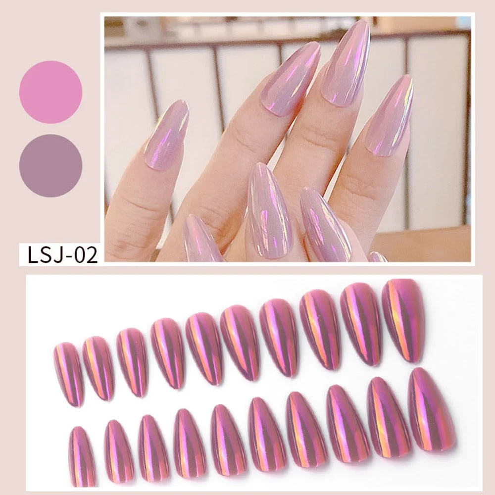 24pcs Gradient Aurora Mirror Design False Nails Long Stiletto Press on Nails Wearable Full Cover Fake Nail Detachable Nail Tips-Nail Inspo