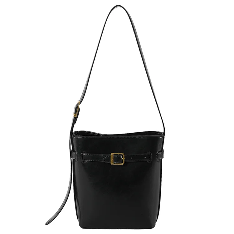 Women Fashion Bucket Bag Daily Messenger Bag Adjustable Strap PU Retro Sling Bag