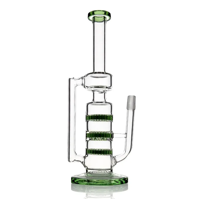 3 Layer Honeycomb Perc Glass Water Pipes with Green Color