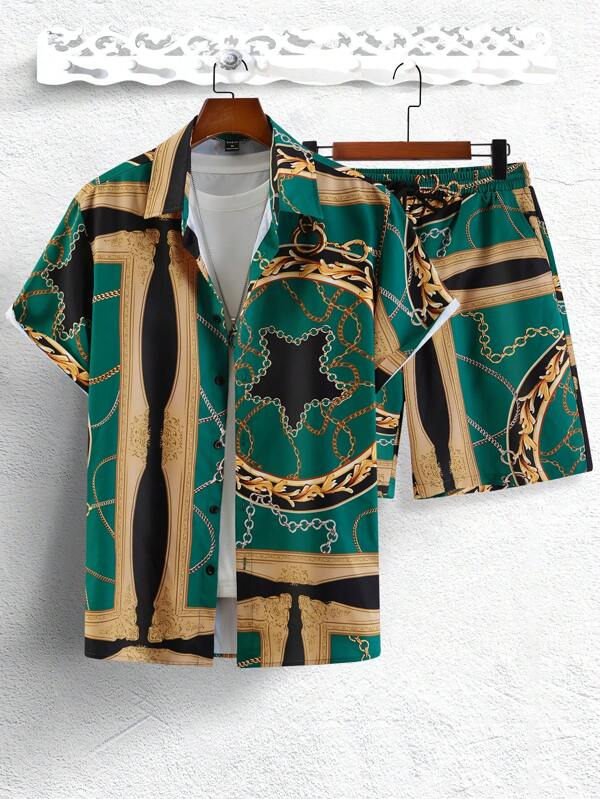 Men Random Baroque Print Shirt & Shorts