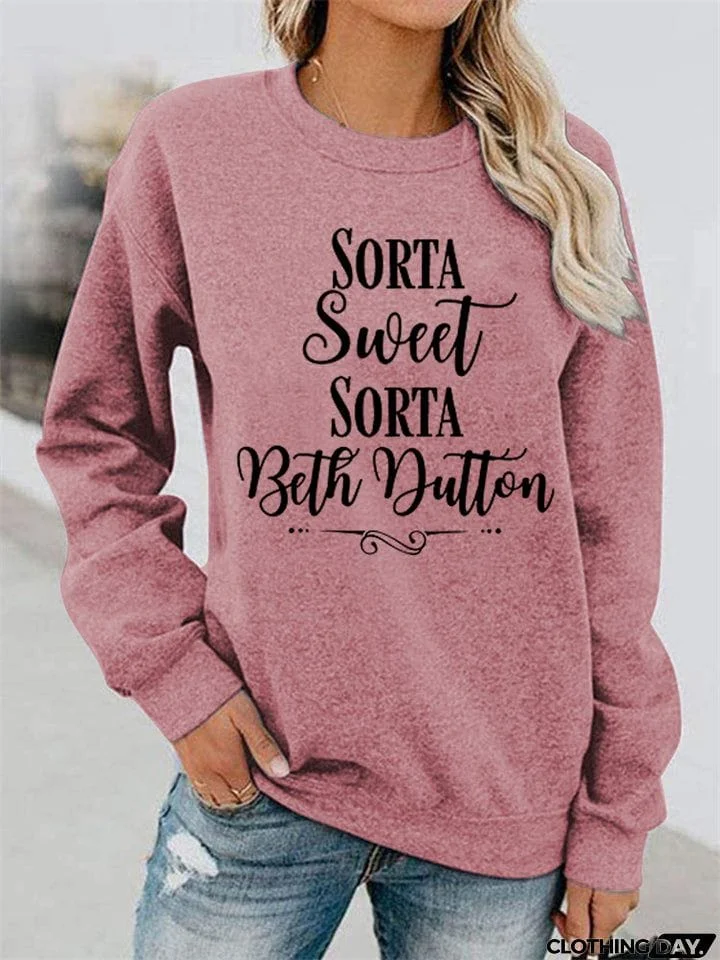 Casual Words Printed Round Neck Sweatshirts