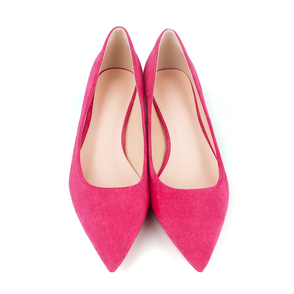 30mm Pointed Toe Red Bottom Kitten Heels Slip On Daily Office Comfortable Suede Pumps for Women-MERUMOTE