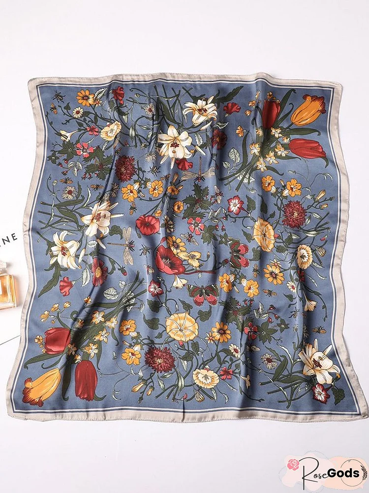 Silk Floral Square Autumn Winter Warm Scarf