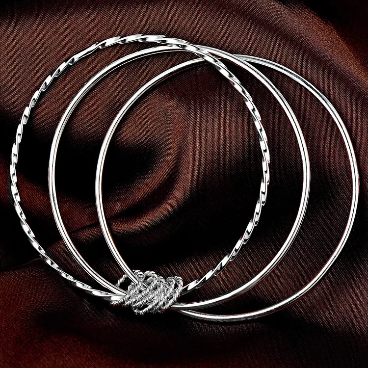 Gitjava Trendy Simple Three Layers Coil Circles Bangles Bracelets For Women Silver Color Wedding  Jewelry Noeud Armband Pulseiras