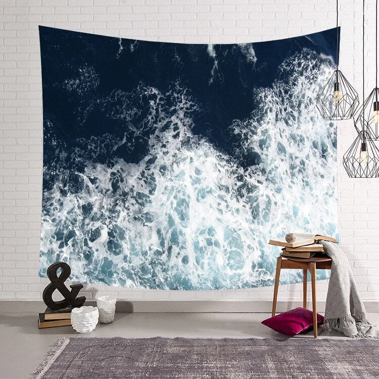 Blue Ocean Waves Sea Sunset Wall Hanging for Bathroom Room Decoration Tapestry