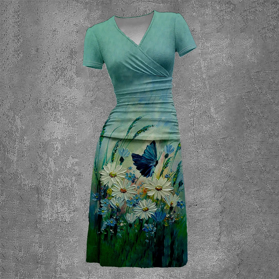 Women's Little Daisy Printing Vintage Two-Piece Maxi Dress