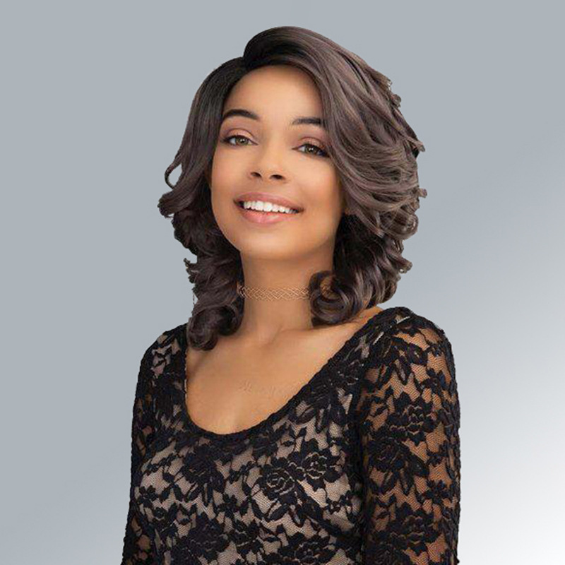 Mature Black Ladies Wave Bangs Synthetic Wig Headgear