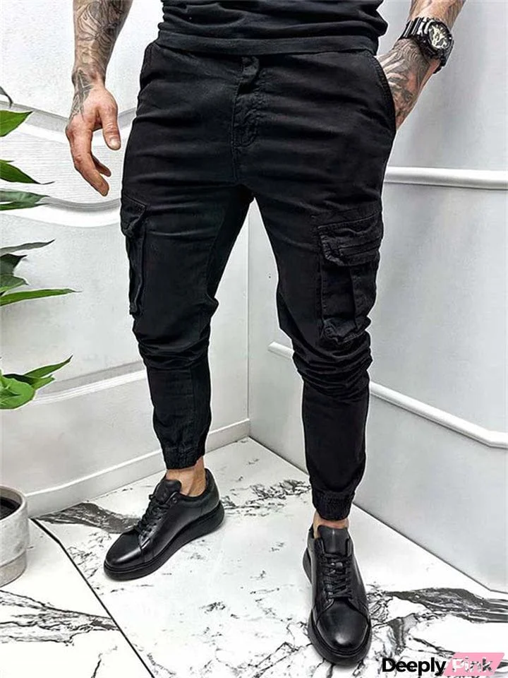 Men's Sports Multi Pockets Mid Waist Cargo Pants for Summer