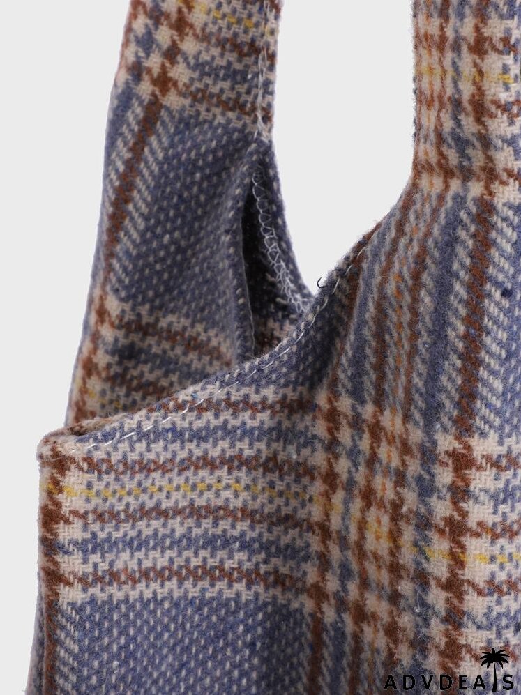 Allover Plaid Shoulder Tote Bag
