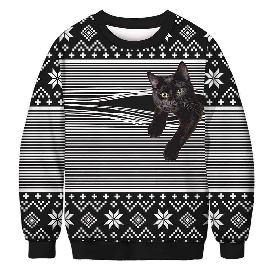 Unisex 3D Fun Cat Print Christmas Sweatshirt
