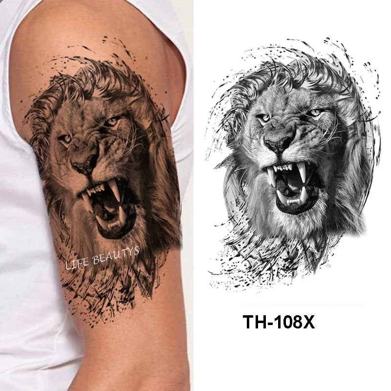 Sdrawing Tiger Cool Temporary Tattoo Sticker Fashion Wolf Waterproof Animal Body Art Arm Fake Removable Tatoo Men Women Personality