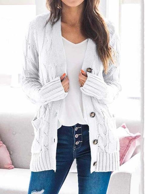 Casual Solid Loose Cardigan - Shop Trendy Women's Clothing | LoverChic