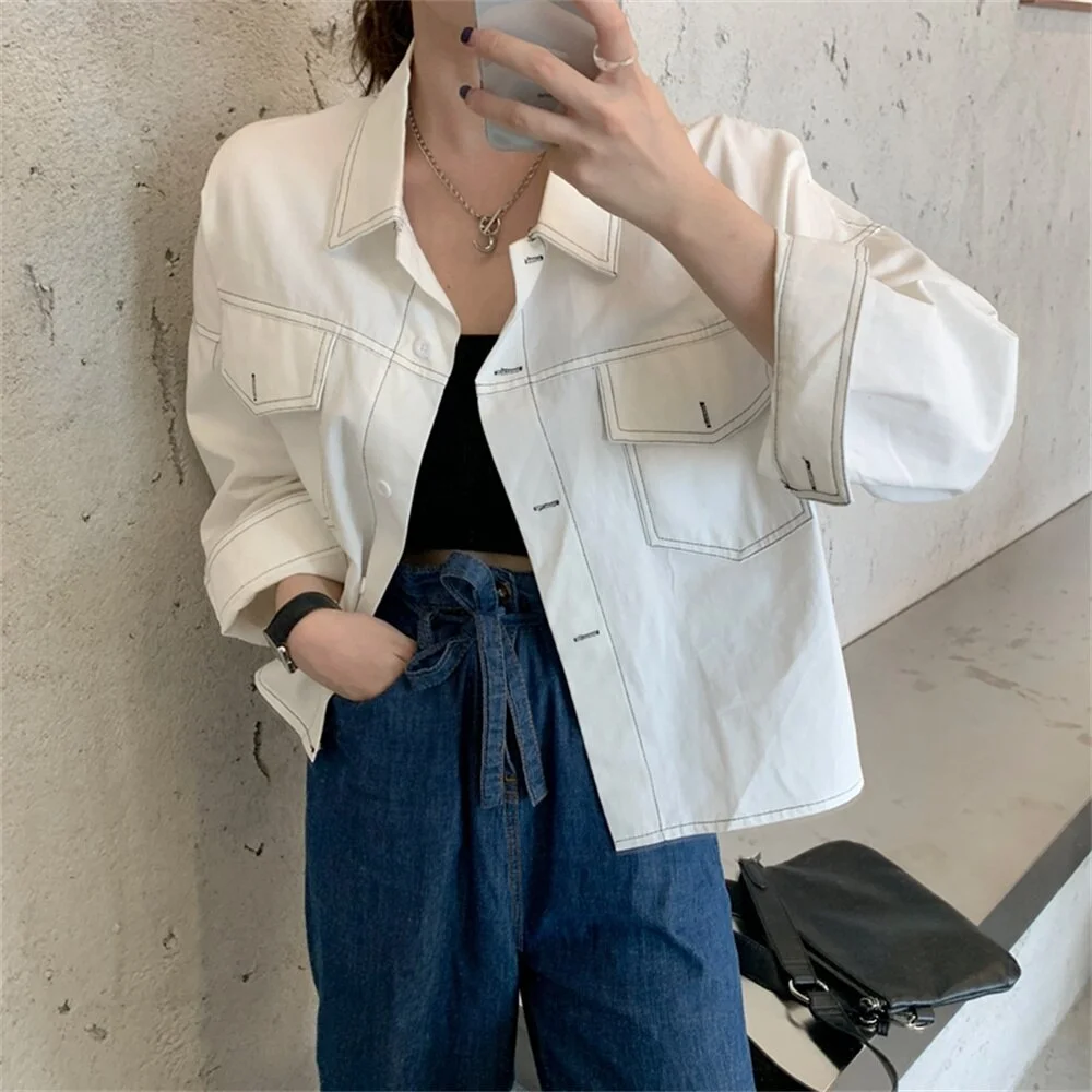 Jangj Alien Kitty White Spring Coats Preppy Style Women Casual Chic 2022 Fashion Loose All Match Streetwear Solid New OL Hot Jackets