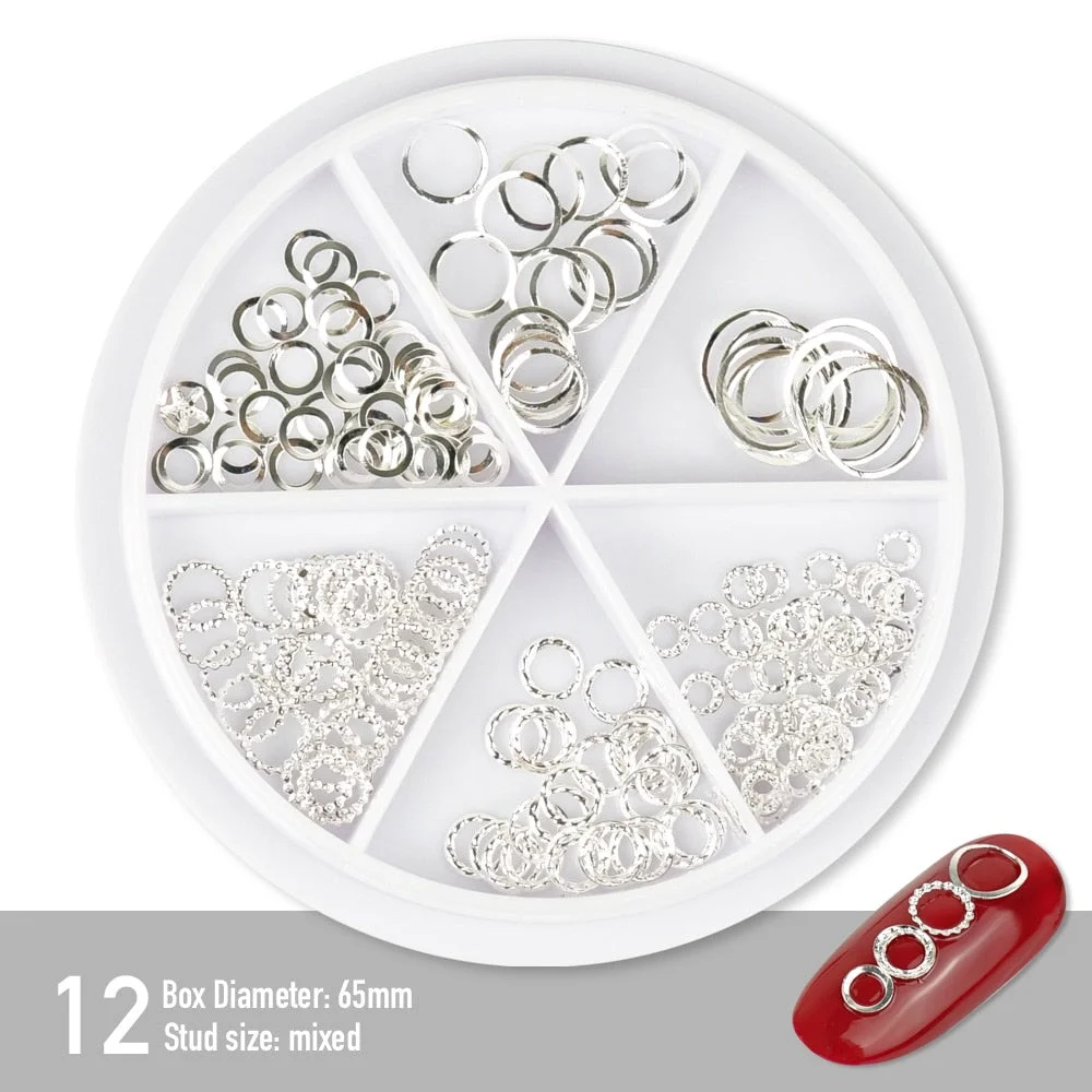 [Beautizon] 6 Grids Mixed Steel Studs Stars moons triangles Charms Nails DIY Accessories Nail Decoration Nail Art Rhinestones