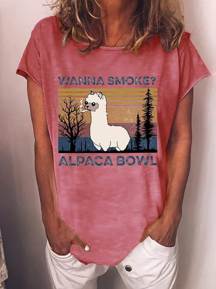 Bestdealfriday Alpaca Bowl Shift Casual Crew Neck Woman's T-Shirts Tops