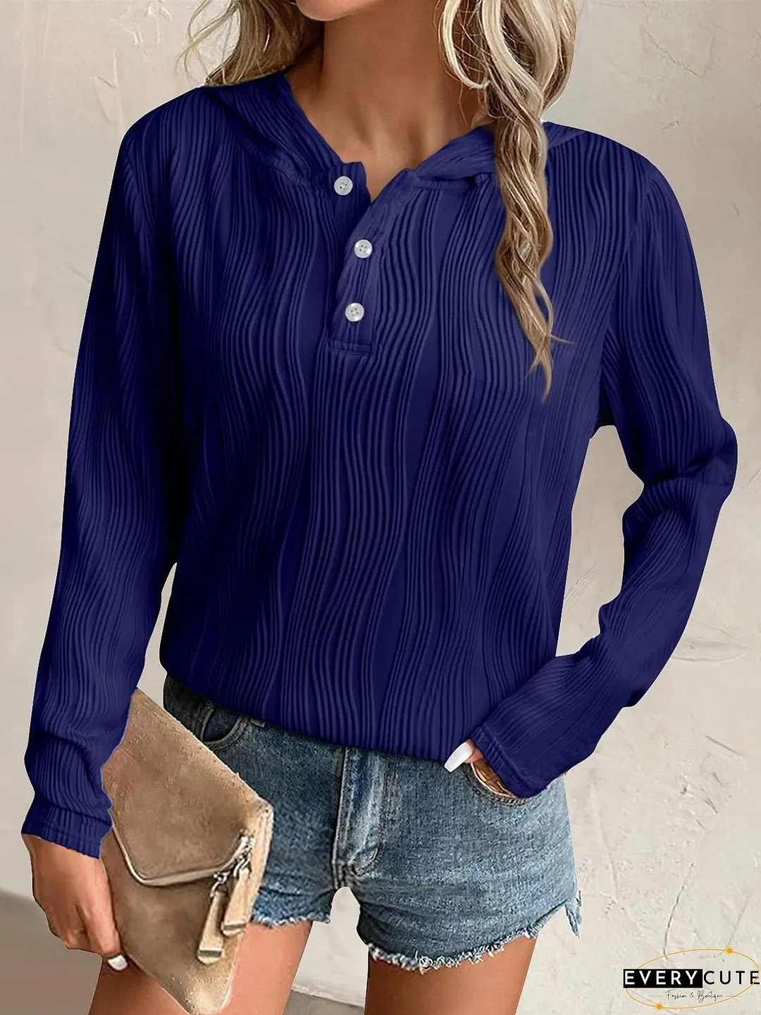 Textured Long Sleeve Hoodie