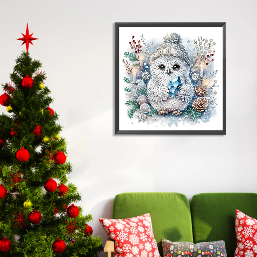 Diamond Painting - Partial Special Shaped Drill - Winter Owl(Canvas|30*30cm)