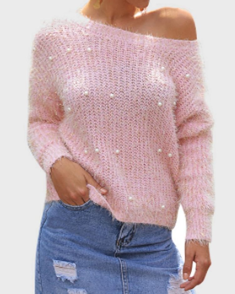 Beaded Trim Chunky Knit Sweater - Shop Trendy Women's Clothing | LoverChic