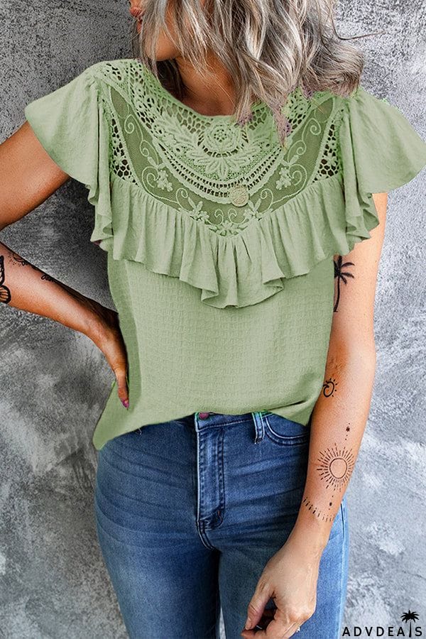 Summer Lace Women's Ruffled Crew Neck Loose Top