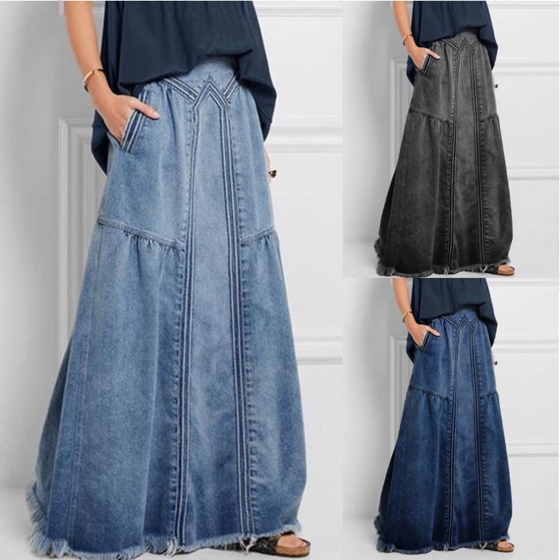 Casual simple loose denim skirt wearshes