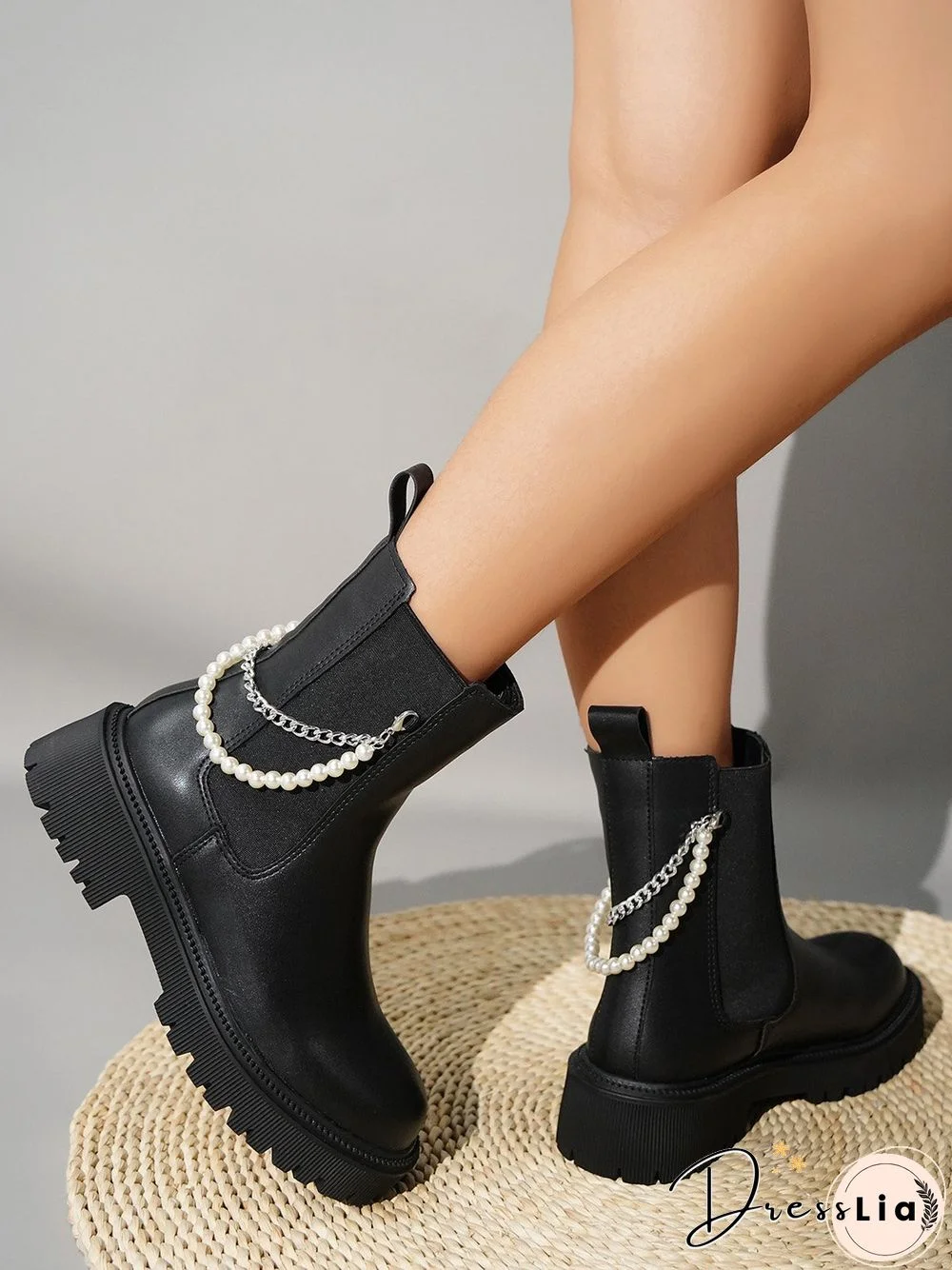 Pearl Chain Embellished Chelsea Booties