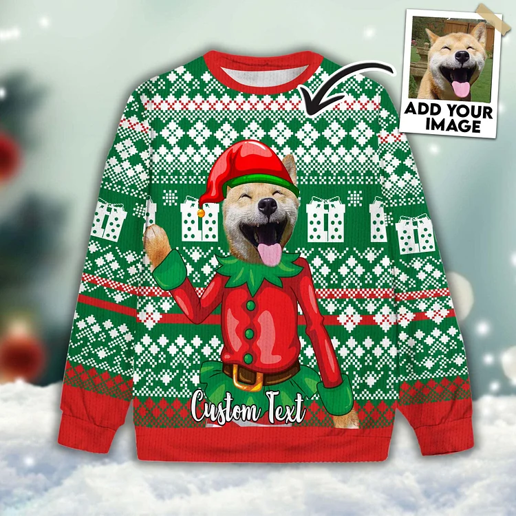 Custom Pet Unisex Sweater All Over Print Christmas Elf Green Color